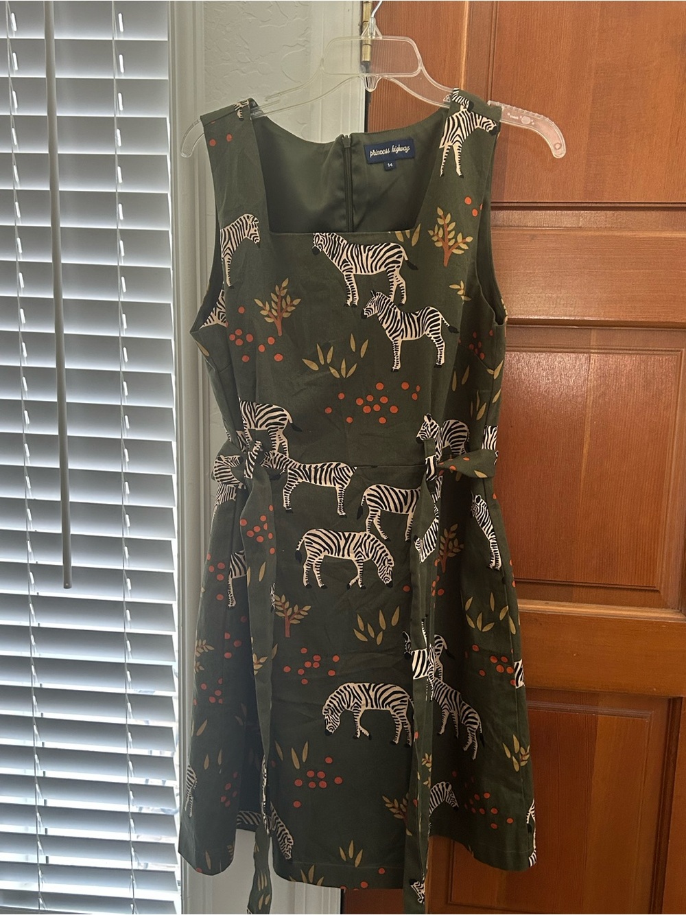 Princess Highway Olive Green Zebra Print Midi Dress with Cream and Rust Accents